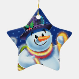 Ornamento De Cerâmica Condecoração de árvore de Natal nas estrelas Snowm