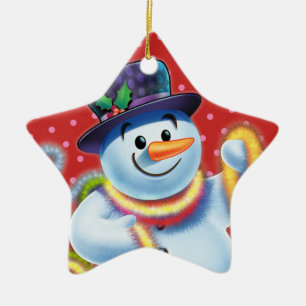 Ornamento De Cerâmica Condecoração de árvore de Natal nas estrelas Snowm