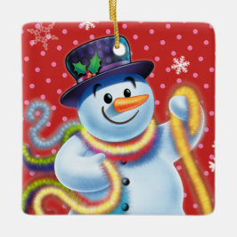 Ornamento De Cerâmica Condecoração de árvore de Natal quadrada Snowman &