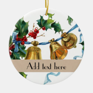 Ornamento De Cerâmica Condecoração personalizada de sinos holly vintag