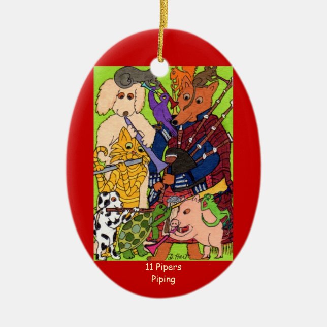 Ornamento De Cerâmica Condução por meio de canos de 11 gaiteiros (Frente)