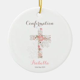 Ornamento De Cerâmica Confirmação da cruz floral branca