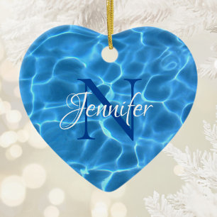 Ornamento De Cerâmica Conjunto de Água Azul da Piscina Foto Monogramada