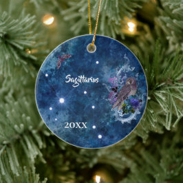 Ornamento De Cerâmica Constelação de Boho Azul Zodiac Sagittarius