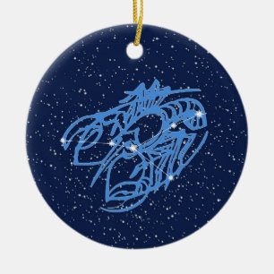 Ornamento De Cerâmica Constelação de cancer e Sinal Zodiac com Estrelas 