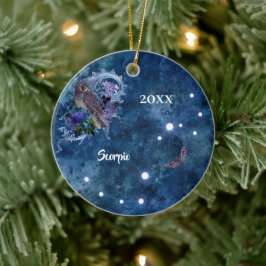 Ornamento De Cerâmica Constelação de Escorpião Zodiac Azul Boho