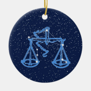 Ornamento De Cerâmica Constelação de Libra e Sinal de Zodíaco com Estrel