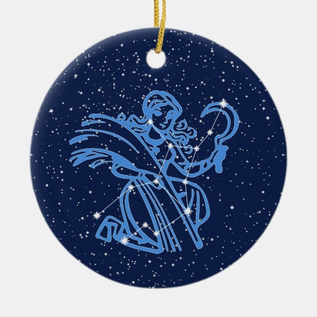 Ornamento De Cerâmica Constelação de Virgem e Sinal Zodiac com Estrelas (Frente)