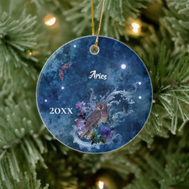 Ornamento De Cerâmica Constelação do Boho Blue Zodiac Aries