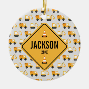 Ornamento De Cerâmica Construction Vehicles Dump Truck & Digger 