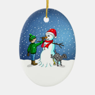 Ornamento De Cerâmica Construindo um Boneco de Neve