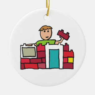 Ornamento De Cerâmica Construtor constrói a casa com blocos componentes