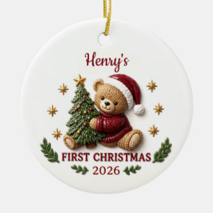 Ornamento De Cerâmica Conto de Natal em 3D Coelho Rosa Bebê 1º Natal