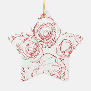 Ornamento De Cerâmica Contornos do Rosa vermelha