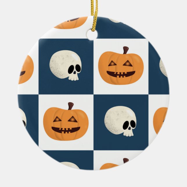 Ornamento De Cerâmica Controlo de Skulls e de Pumpkins (Frente)