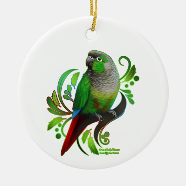 Ornamento De Cerâmica Conure de Olho Verde (Frente)