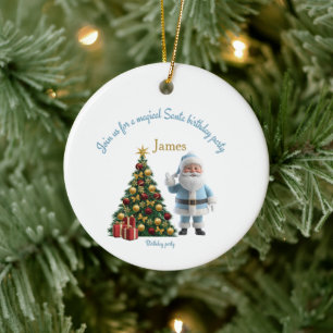 Ornamento De Cerâmica Convite de Aniversário Mágico do Papai Noel