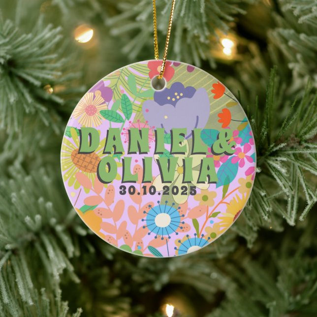 Ornamento De Cerâmica Convite para Casamento de Flores (Árvore)