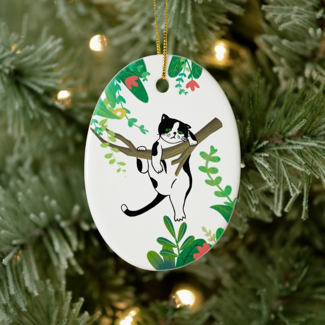 Ornamento De Cerâmica Convite para primeiro aniversario de Gatinho Gatin (Árvore)