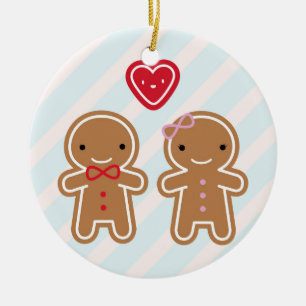 Ornamento De Cerâmica Cookie Cute Kawaii Gingerbird Casal
