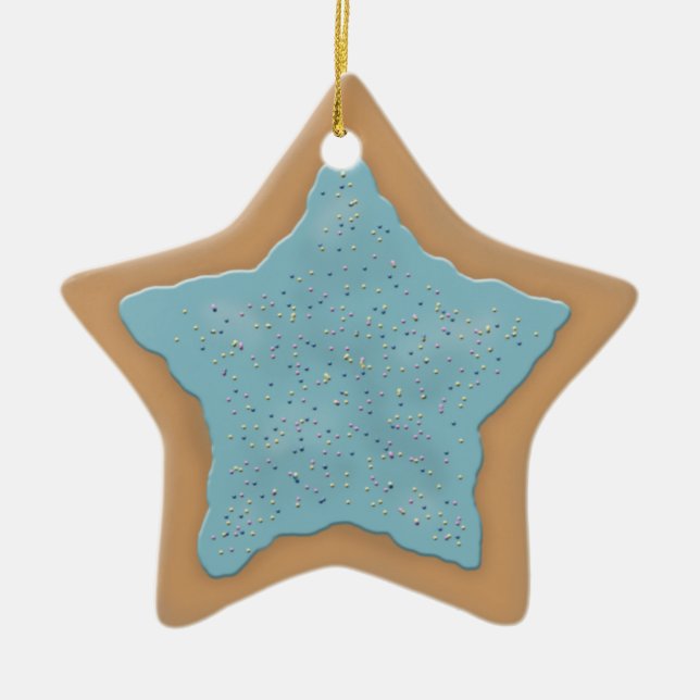 Ornamento De Cerâmica Cookie de açúcar estrelado com gelo azul (Frente)