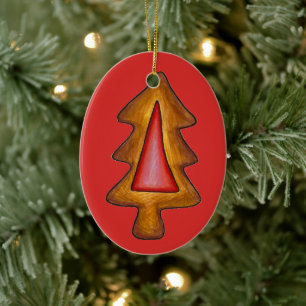 Ornamento De Cerâmica Cookie de Árvore de Natal de Vidro Vermelho
