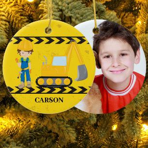 Ornamento De Cerâmica Cool Construction Excavator Custom Kids Photo