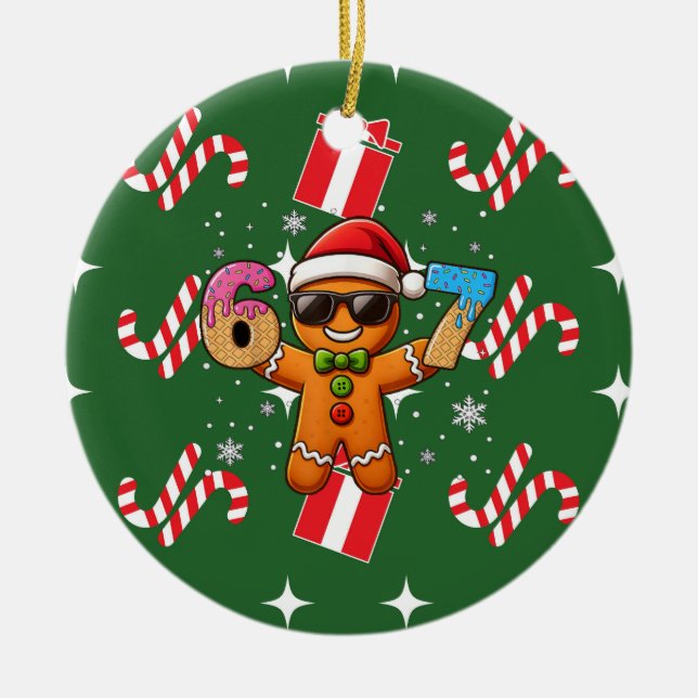 Ornamento De Cerâmica Cool Gingerbread 67 — Holiday Ice‑Cream Numbers (Frente)