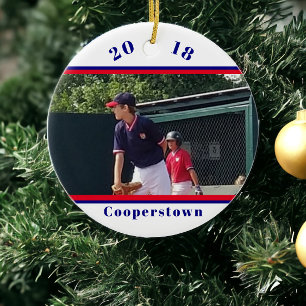 Ornamento De Cerâmica Cooperstown NY Foto de Beisebol Listras Memórias