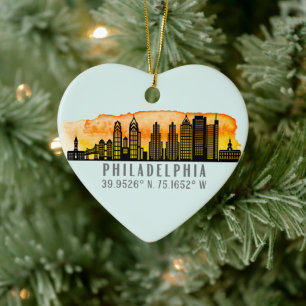 Ornamento De Cerâmica Coordenadas de Mapa Skyline Filadélfia Personaliza