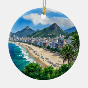 Ornamento De Cerâmica Copacabana Beach Rio Brasil Watercolor