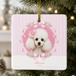Ornamento De Cerâmica Coquete Rosa Personalizado com Foto do Cachorro