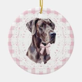 Ornamento De Cerâmica Coquette Great Dane Dog Pink Gingham Bows