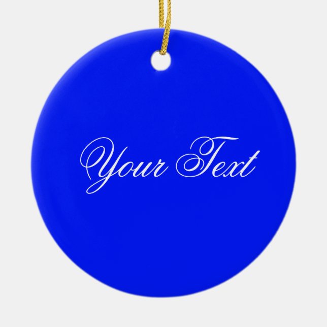 Ornamento De Cerâmica COR / azul real + texto (Frente)