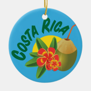Ornamento De Cerâmica Cor brilhante da Costa Rica com hibisco e coco