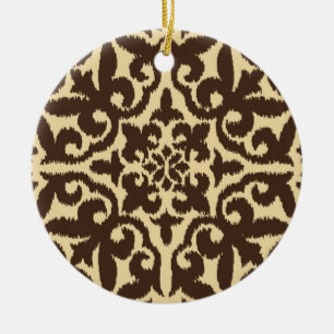 Ornamento De Cerâmica Cor damasco de Ikat - castanho chocolate e Tan