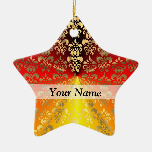 Ornamento De Cerâmica Cor damasco de laranja e ouro (Frente)