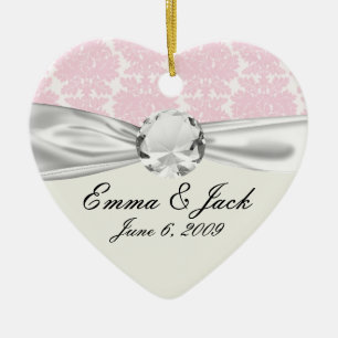 Ornamento De Cerâmica cor damasco floreada, cor-de-rosa e branca