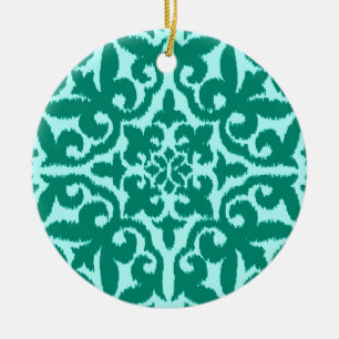 Ornamento De Cerâmica Cor damasco Ikat - Turquesa e Aqua