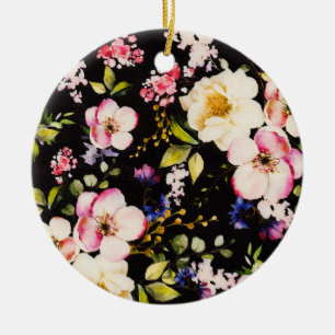 Ornamento De Cerâmica Cor-de-água Cor rosa Rosas amarelas pretas Fundo p