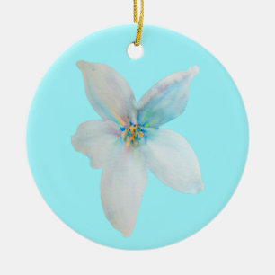 Ornamento De Cerâmica Cor de água da flor pastel floral branca