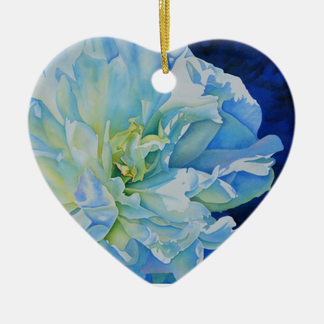 Ornamento De Cerâmica Cor de água floral azul Elegante (Frente)