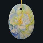 Ornamento De Cerâmica Cor de água floral de pénia branca Elegante<br><div class="desc">Uma bela aquarela original,  pintada com aquarela de peões brancos ao sol da manhã.</div>