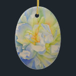 Ornamento De Cerâmica Cor de água floral de pénia branca Elegante<br><div class="desc">Uma bela aquarela original,  pintada com aquarela de peões brancos ao sol da manhã.</div>