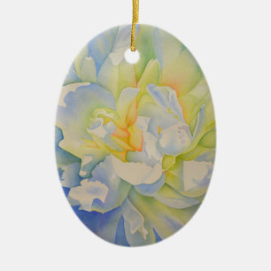 Ornamento De Cerâmica Cor de água floral de pénia branca Elegante