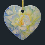 Ornamento De Cerâmica Cor de água floral de pénia branca Elegante<br><div class="desc">Uma bela aquarela original,  pintada com aquarela de peões brancos ao sol da manhã.</div>