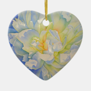 Ornamento De Cerâmica Cor de água floral de pénia branca Elegante