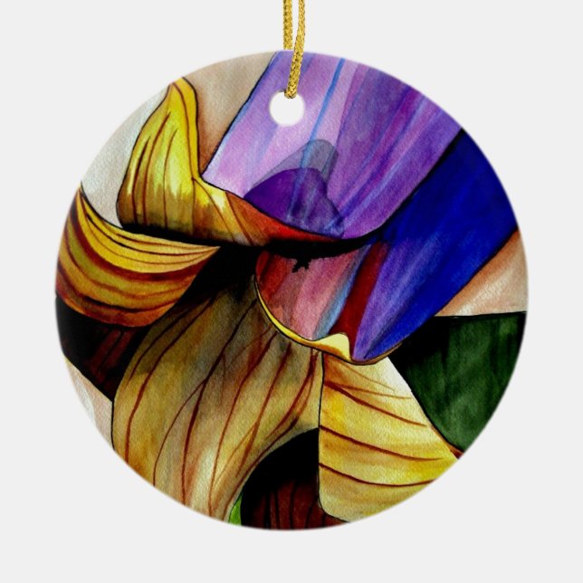 Ornamento De Cerâmica Cor de água original da flor frítil roxa (Frente)