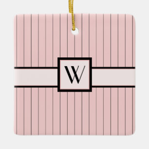 Ornamento De Cerâmica Cor-de-rosa com pinstripes pretas