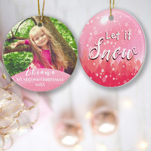 Ornamento De Cerâmica Cor-de-rosa Deixe-o nevar segundo Natal Foto perso